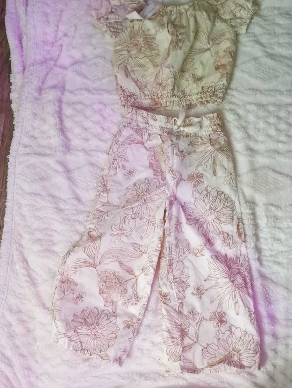 Women's Cream Floral Wide-Leg Jumpsuit